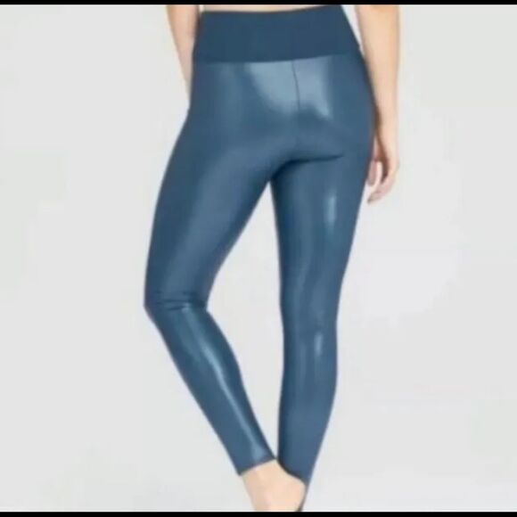 Assets by Spanx Faux Leather Shaping Leggings Pants Sea Blue - Picture 3 of 10